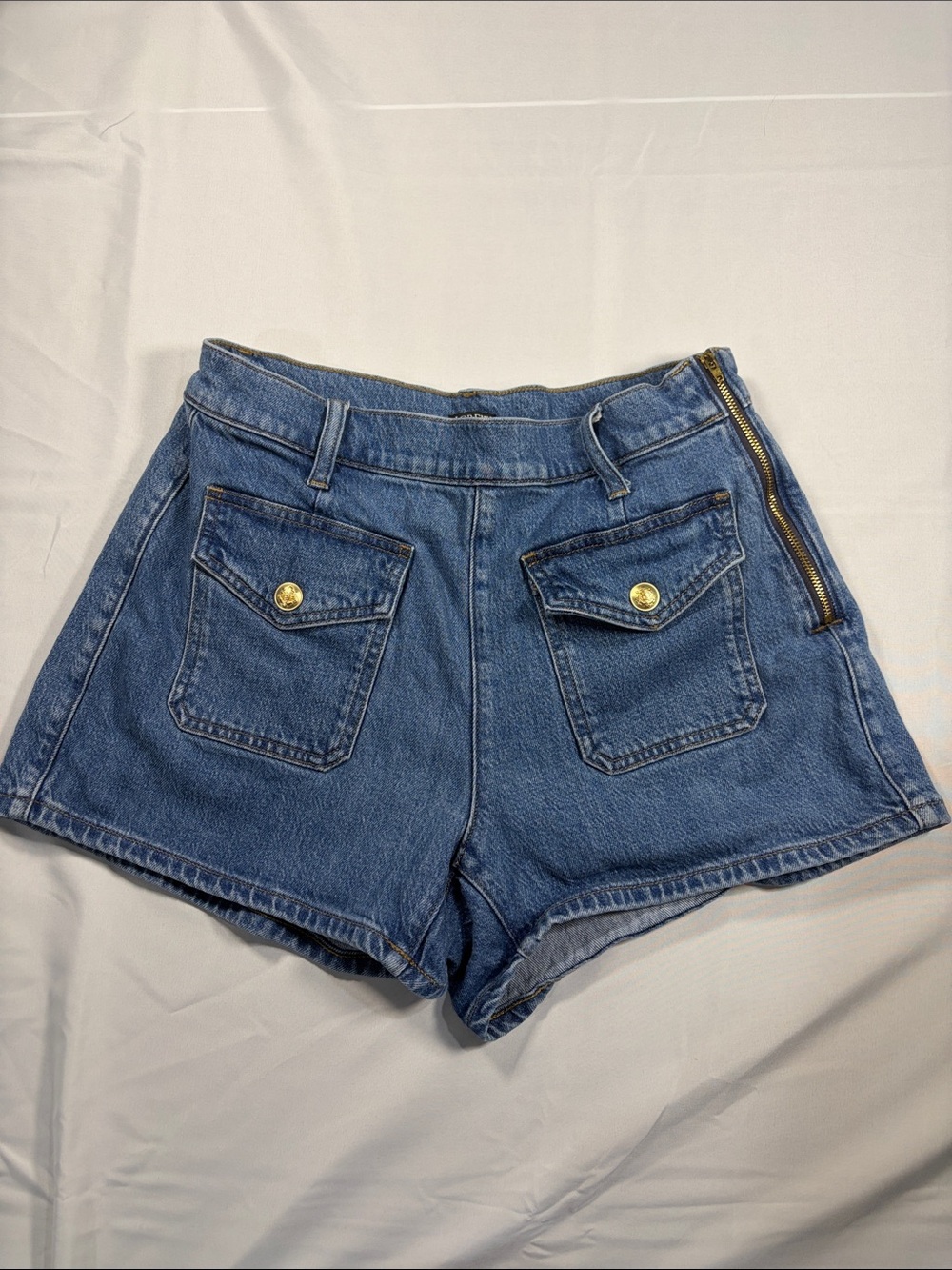J. Crew Blue Denim High-Rise Shorts with Gold Hardware